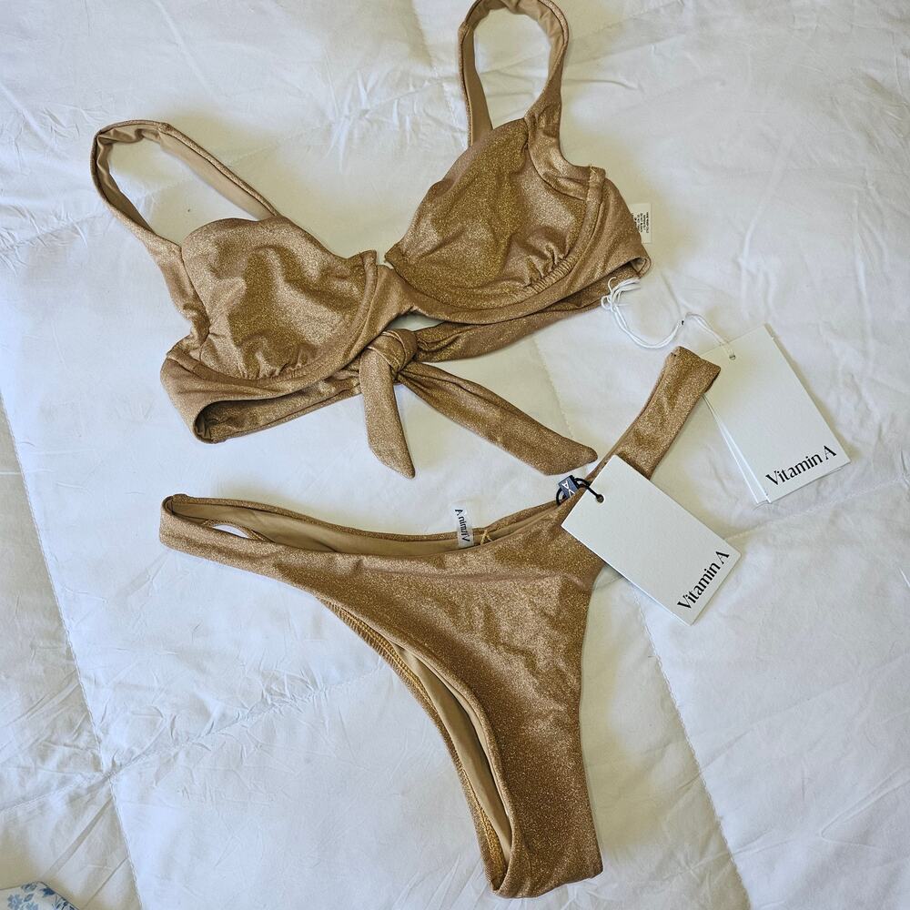 Vitamin A bikini set in a gold metallic shimmer S